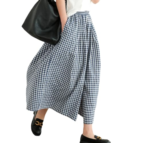 Women Boho Japanese Style Cotton Linen Pants Elastic Waist Relax Fit Trousers