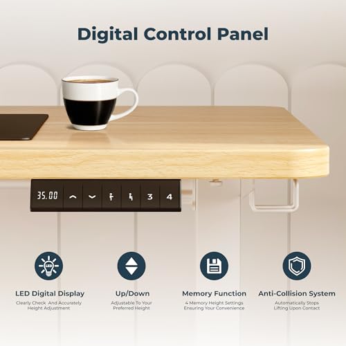 Image of Adjustable Stand Up Desk with Memory Preset, 55 x 24 Inch Standing Desks Electric Desk for Home Office with Splice Board (Maple)