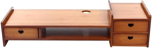 Miniatura 4 de Soporte de bambú para monitor con cajón, organizador de escritorio elevador de monitor de madera multiusos, estante de escritorio resistente para