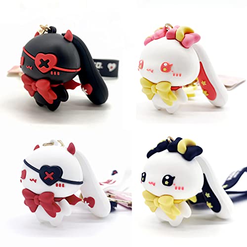 Honyjoom Cute Rabbit Anime Bunny Cartoon Keychain Star-Moon Rabbit & Demon Rabbit Key Chain Car Key Ring Purse Charm Lolita Bag Tote Pendant Accessory - Set Of 4 #TOP2