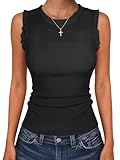 ANRABESS Ribbed Tank Tops for Women Crew Neck Ruffle Sweater Vest Cute Sleeveless Shirts 2026 Summer Business Casual Outfits Black Meidum