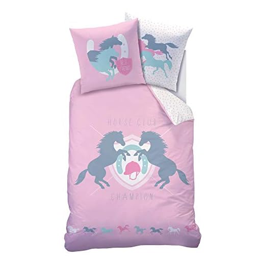 Caballos Juego de ropa de cama de franela de · Chica cama · cama infantil · Best Friends · caballo & puntos en rosa, color blanco - Almohada 80 x 80 + Funda Nórdica 135 x 200 cm