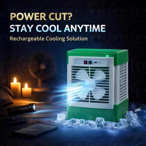 Image of Drumston (15 Years Assured Warranty) Rechargeable Portable Mini Air Cooler with 1.5L Water Tank, USB Personal Desk Cooling Fan with Battery Backup, 3 Speed Quiet Evaporative Air Cooler for Room