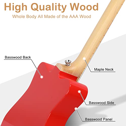 Ktaxon 3 String Acoustic Guitar For Kids, 23 Inch Guitar With Chord Flashcards, Fret Position Marks, Low Pitch Design And Slim Neck Suitable For Ages 3+ Baby, Kid And Children (Red) #TOP2
