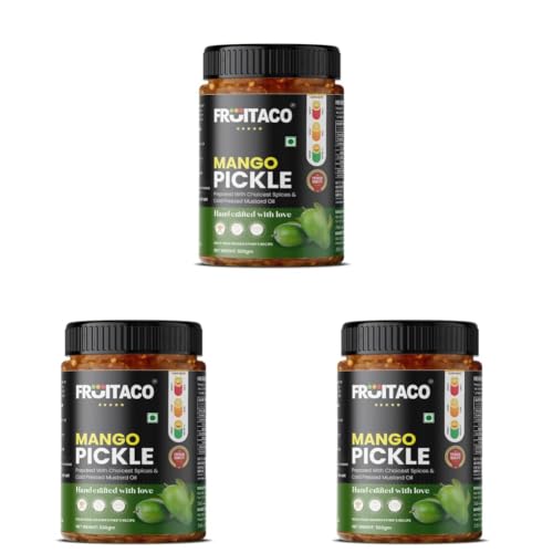 Image of Fruitaco Mango Pickle 500 Gm - Traditional Indian Aam Ka Achaar with Authentic mustard oil and Spices (Pack of 3)