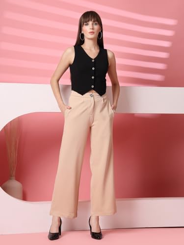 Image of OOMPH! Women's Straight Fit Mid Rise Korean Trousers|Trouser Pants for Women|Elegant Workwear for Office, College & Events|Trousers for Woman