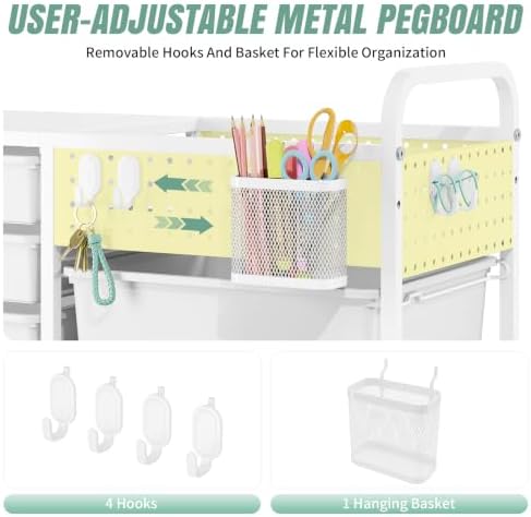 14 Drawer Rolling Storage Cart with Tabletop and Pegboard for Crafts Green — 사진 5