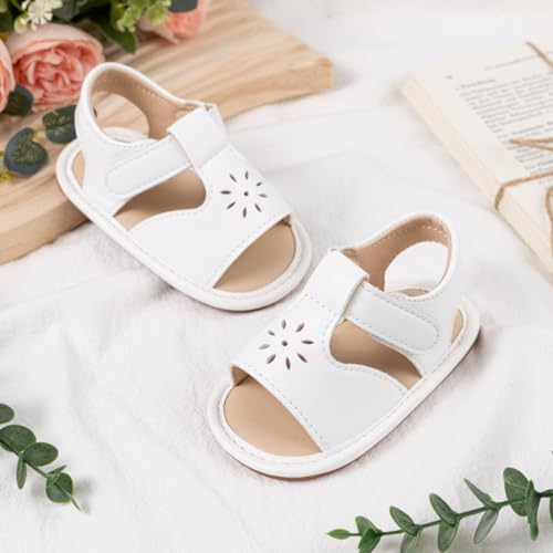 Image of Meckior Baby Toddler Infant Girls PU Leather Soft Open Toe Summer Sandals Flower Princess Flat Shoes