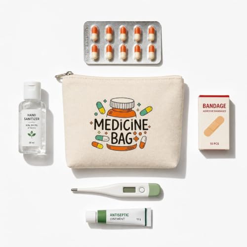 Image of Canvas First Aid Kit Pouch | Printed Medicine Storage Zipper Bag | Portable & Spacious Emergency Kit Organizer Pouch | Perfect for Hiking, Travel, Camping, Home (Pack of 1)