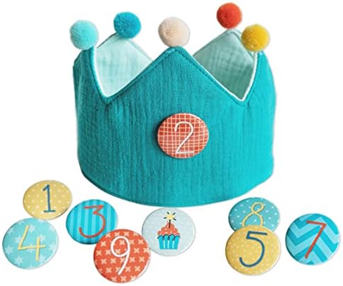 Papierdrachen Geburtstagskrone Musselin mit Zahlen - für den Kindergeburtstag - Krone aus Musselinstoff mit Button Zahlen von 1-8 | Party Deko Hut für Jungen & Mädchen