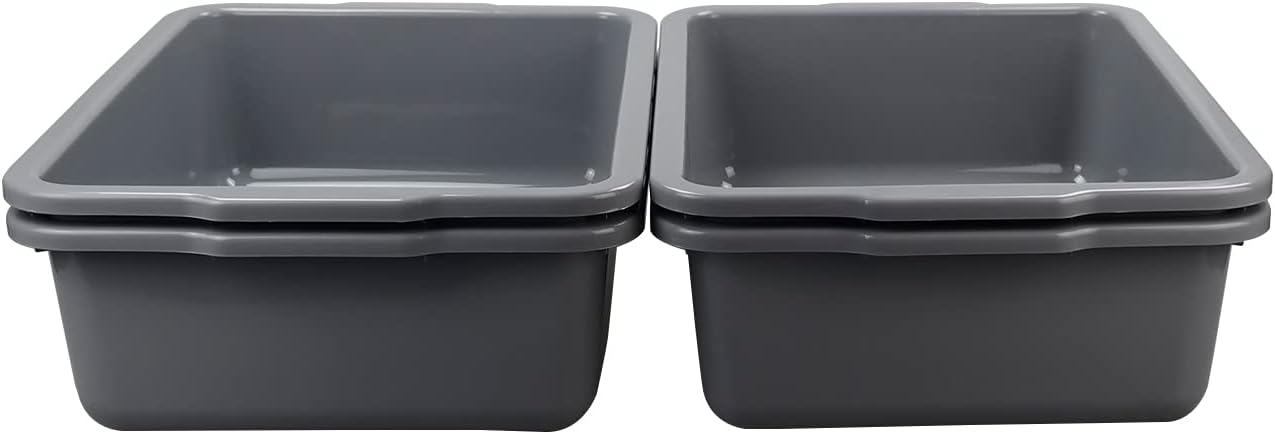 4 Pcs Commercial Bus Tubs, 24.25" L x 16.89" W x 6.8" L Large Plastic Bus Bins, Heavy Duty Wash Basin Tote Box for Restaurant Home Hotel Kitchen Organization Storage (35 L, Gray)