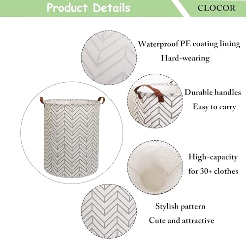 Image of CLOCOR Large Round Storage Bin,Collapsible Laundry Baskets (Grey geometry)