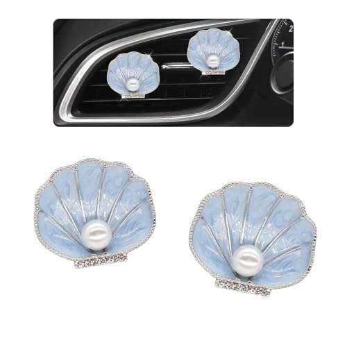 Image of ORIESSE 2pcs Seashell Air Vent Clips Car Air Freshener Scallop Beach Ocean Themed Car Interior Decor for Women Light Blue Car Accessories Refillable Diffuser
