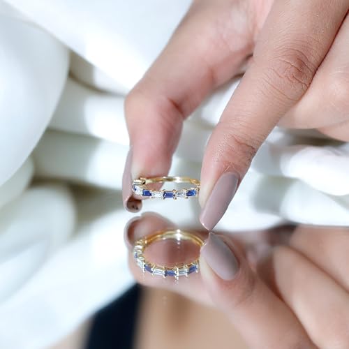 Certified Lab Grown Blue Sapphire Moissanite Half Eternity Band, AAAA Quality, Sapphire East West Ring (Ready To Gift)4