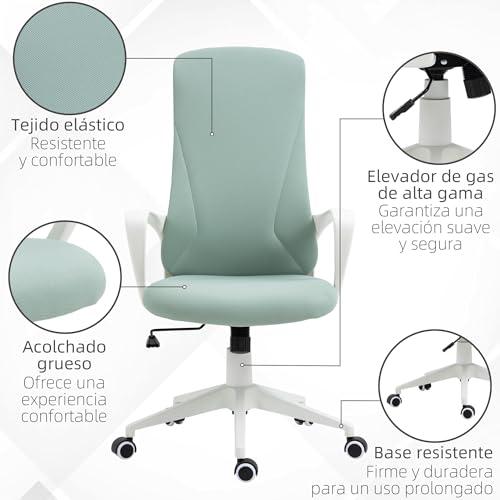 Miniatura 8 de Vinsetto Silla De Oficina Giratoria Silla De Escritorio Juvenil Con Altura Ajustable Función De Basculante Reposabrazos Y Respaldo Alto 62x56x110-119,5 Cm Verde