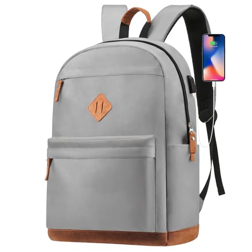 Carry-on Travel Backpack for Men and Women, Large Laptop Backpack with USB Charging Port for Work, Classic College Backpacks, Anti-theft Business Backpack for Daycare Grey