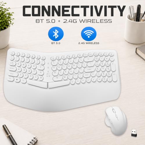 Image of ANT Master 80 Wireless Keyboard and Mouse Combo, Full-Size 101-Key Keyboard, 2.4G + Bluetooth, Rechargeable, 800 /1200 /1600 DPI 6D Mouse, USB Receiver, Windows /Linux, White