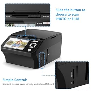 Film and Photo Scanner with 5" LCD Screen, Convert Color & B&W Negatives & Slides 35mm/110 Film, Photo, Business Card to 22MP Digital Photos, 8GB SD Card Included