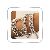 Asphire Punk Cuban Link Chain Bracelets set 4pcs Stacking Chunky Diamond-cut Chain Bangle Boho Wristband for Women (Silver)