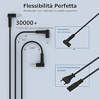 Caricatore Portatile 45W Alimentatore Compatibile con HP Stream, Pavilion, Elitebook 830 840 850, Probook 430 440 450, 240 250 Caricabatterie Computer PC Notebook Adattatore 4.5 * 3.0mm