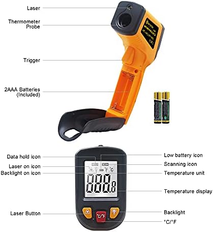 KETOTEK Infrared Thermometer IR Laser Thermometer Temperature Gun -50~400 KT400Y Digital Non Contact for Cooking BBQ Food Freezer Refrigerator