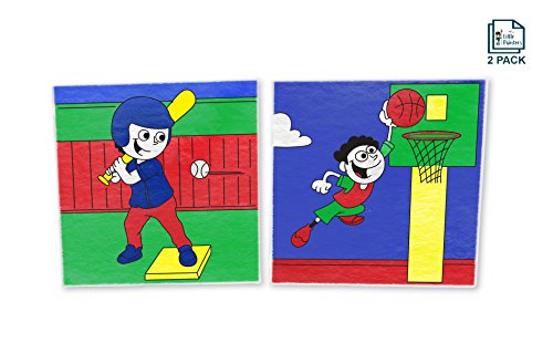 Paint By Number Kit For Kids, Sports Pack - Baseball & Basketball, Paint With Numbers, Paint By Numbers For Kids, Two Pack - 10x10 inch Wood Framed Canvas Pre Printed Designs by Little Painters