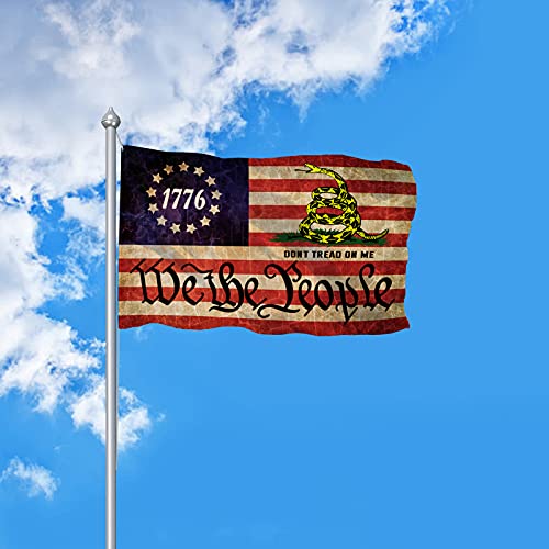 1776 Dont Tread On Me Flag 3X5 Ft, We The People Gadsden Flags Banner, Double Printed Usa American Us Rattlesnake Vintage Garden Flag Outdoor With Uv Fade Proof #TOP1
