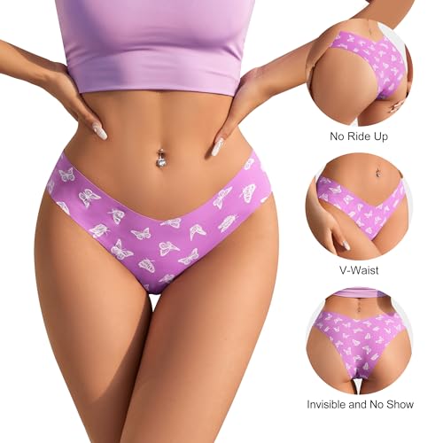Image of DEANGELMON Women Seamless Bikini Cheeky Underwear Invisible No Show Panties V-Waist Hipster Ladies Soft Stretch Multi Pack
