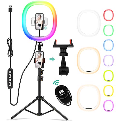 JIRVY 12" RGB Selfie Ring LED Light with Adjustable Tripod Stand Bluetooth Remote Shutter&Phone Holder for YouTube/Makeup/Live Stream/Selfie/Photography with 14 Light Modes &10 Brightness Level