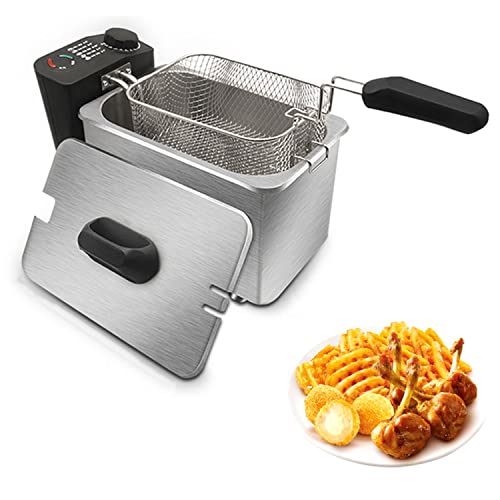 Image of Stainless Steel Deep Fat Fryers with Safety Cut Out, Cool Touch Handle Housing Kitchen Countertop(Steel,4L)