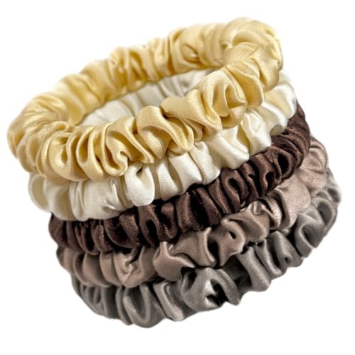 OLESILK 100% Mulberry Silk Hair Ties No Damage Scrunchies for Women, 5 Pack