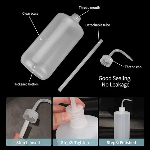 Axigundaone 6 Pcs Plastic Tattoo Wash Bottles Clear, 1000ml/34oz Plastic Safety Wash Bottles, Clear Tattoo Squeeze Bottlefor Watering Tool, Medical, Lab