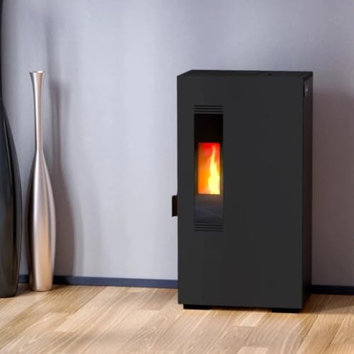 Briconess.Com Stufa A Pellet In Acciaio 5,5 Kw Classe A+ Con Braciere In Ghisa, Serbatoio 10 Kg, Uscita Fumi Posteriore, Raccordo 80 Mm, Nera, Queen Slim 5