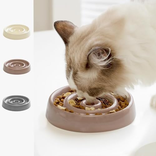 BIBAPUしっぽの幸せ本舗 早食い防止 食器 最後まで食べやすい 猫 小型犬 陶器 洗いやすい 安定 (ブラウン)