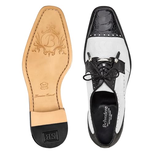 Image of Belvedere Black /White Ostrich Leather Batta Dress Shoe 11
