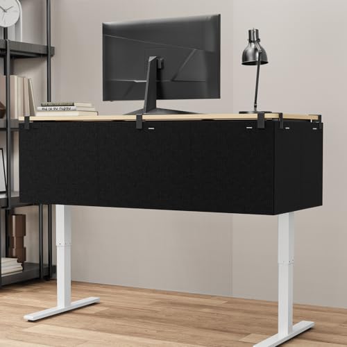 Image of Under Desk Privacy Panel and Cable Management, 24 inch Felt Modesty Panel Kit | No Drill Felt Desk Skirt, Preathable Pesh Cord Organizer, 2-in-1 Design, Hides Cables & Power Strips, Clamp-on Mount