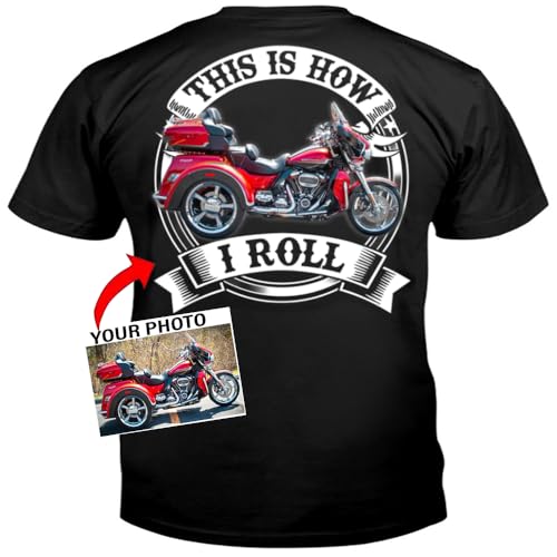 Gift for Trikers: Custom Photo This is How I Roll Motorcycle Trike T-Shirt - Unique Triker Apparel,3 Wheel Motorcycle t-Shirt, Funny Gift for triker Grandpas (on The Back) (BK354) Black