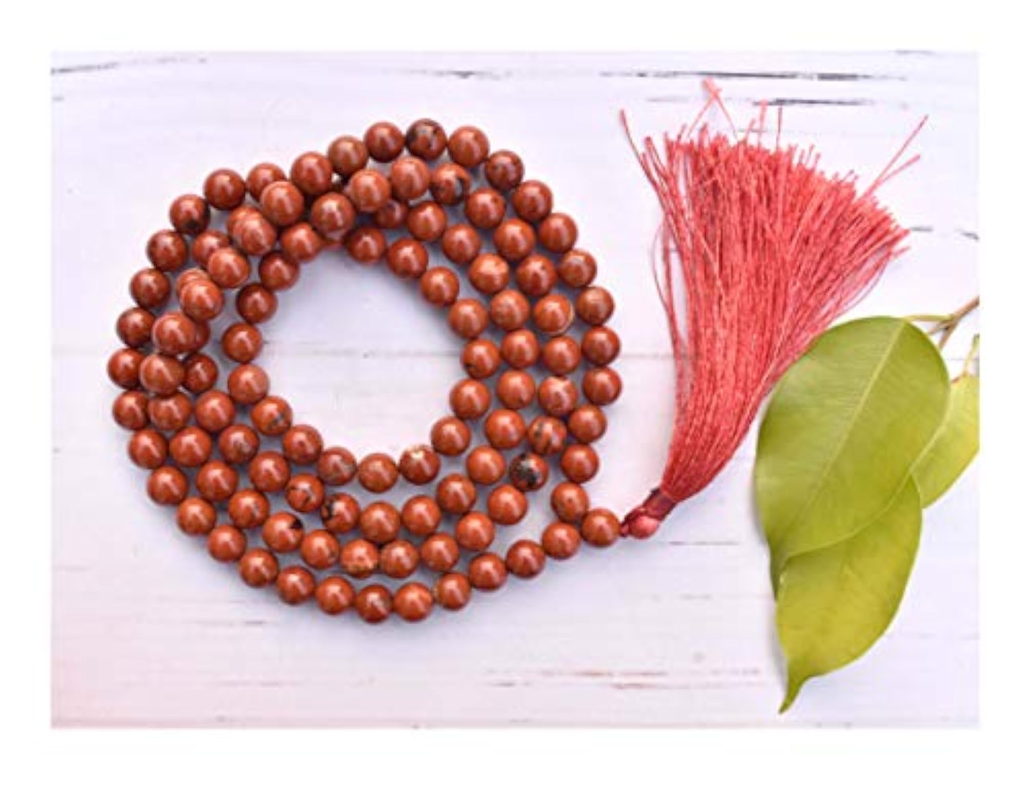 Natural Red Jasper Healing Crystal Mala, 34 Inch, 108 Beads