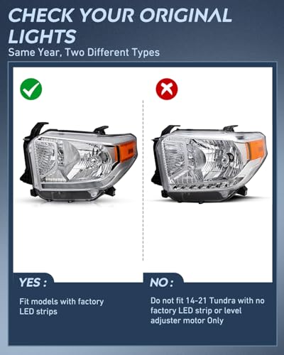 Image of Nilight Headlight Assembly Compatible with 2014 2015 2016 2017 2018 2019 2020 2021 Toyota Tundra Chrome Housing Amber Reflector Clear Lens Bumper Headlamps Replacement Driver and Passenger Side