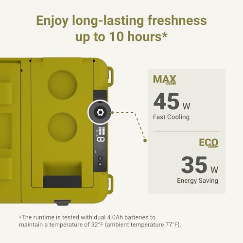 Image of EXIT 20V Outdoor mini refrigerator EX100, battery powered electric cooler -4F to 68F, 12 /24V DC 100~240 Volt AC for Outside Camping, Tailgating, Includes two Replaceable 4.0 Ah Batteries