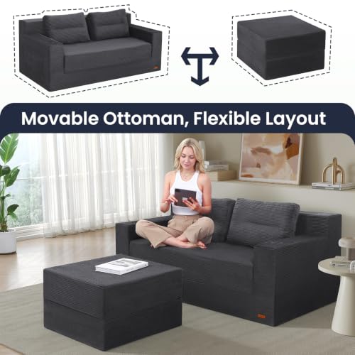 Image of COMAX Futon Sofa Bed, Convertible Sofa Bed, Folding Boneless Couches | Boneless Couch for living room, Fold Out Small Foldable Loveseat Floor Sleeper Mattress Lounge Space‑Saving, 67 inch L-Shaped