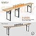 VINGLI 70 Inch Folding Picnic Tables with Benches Set, Weather-Resistant Wooden Beer Garden Table Bench, 3-Piece Portable Fold Up Camping BBQ Table w/Carrying Handles,Natural Wood Color