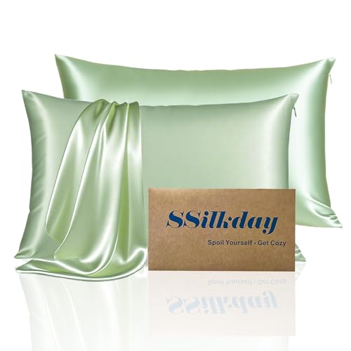 Mulberry Silk King Size Pillow Cases Set of 2, Ultra Smooth Soft Breathable Cooling Pillow Cases for Hot Sleepers, Silk Satin Pillowcases 2 Pack with Zipper for Hair and Skin, Gifts for Women