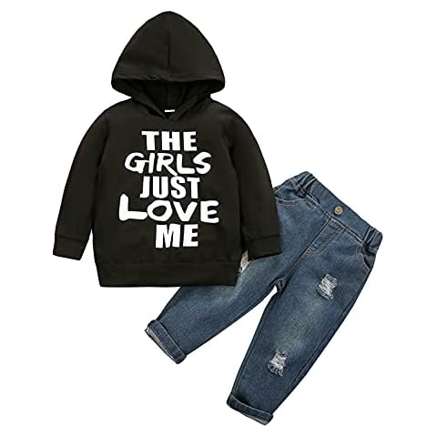Edjude Toddler Baby Boys Clothing Sets Tracksuit Hoodie Long Sleeve Tops Jumper Sweatshirt Denim Pants Autumn Outfits 2 Pieces Size 12-18 Months Cover