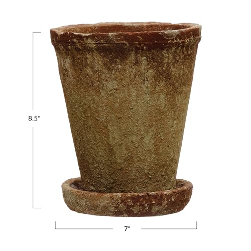 Creative Co-Op DF4222 Cement Planter With Saucer, Distressed Terra-Cotta Finish, Holds 5 Inch Pot thumb #2