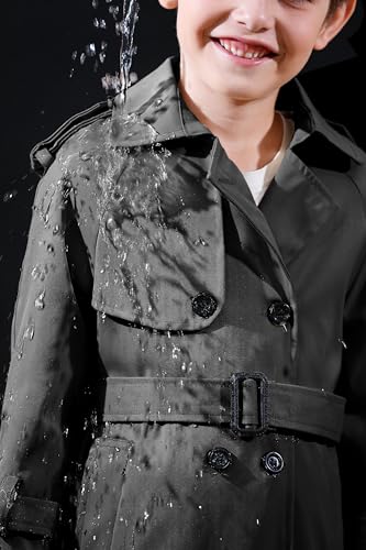 Image of Betusline Boys Waterproof Trench Coat Double Breasted Classic Belted Outwear Jacket Dress Coats