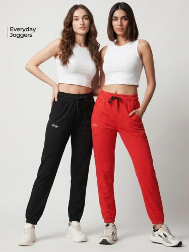 Image of Fflirtygo Cotton Solid Joggers /Track Pant /Solid Pajama /Leggings �100% Export Quality Soft Cotton Night Wear /Pocket Pyjama for Women Combo Pack of 2Pcs, Blue and Grey