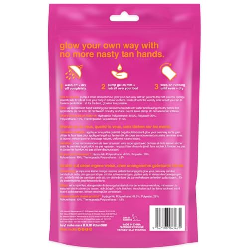 btan face amp body self tanning mitt  glow your own way smooth gel glove - sunless tan applicator streak-free even application double sided reusable great for cream lotion suncreen