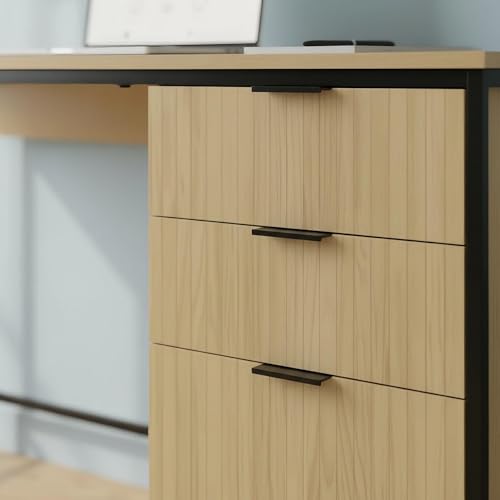 Bureau informatique Home Source Wisbech industriel effet chêne avec 3 tiroirs - 3