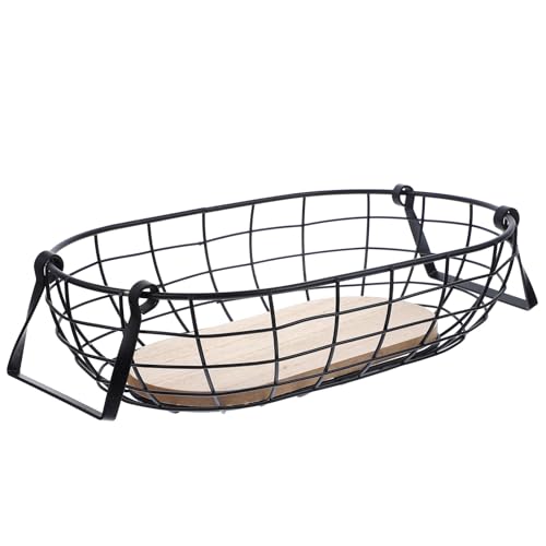 Corbeille de fruits panier de rangement cuisine métal et bois marron - 2
